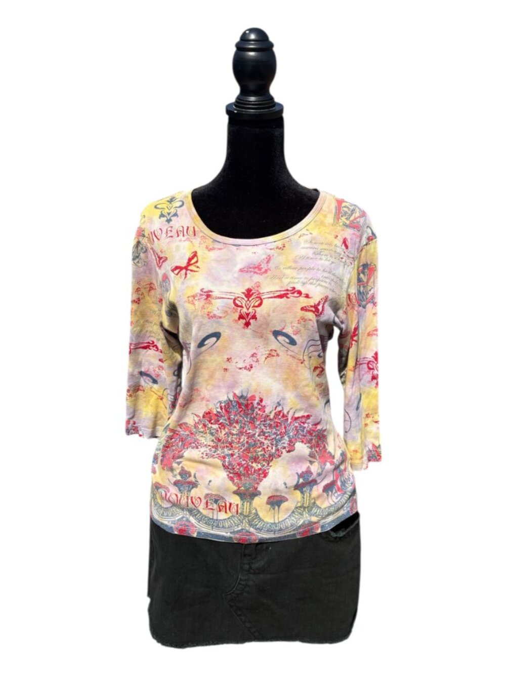 Glima y2k 90s artsy grunge vintage 3/4 sleeve tight tee phoebe buffay size large